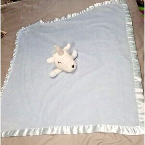 Softan White Unicorn Blue Lovey Satin Edge security blanket